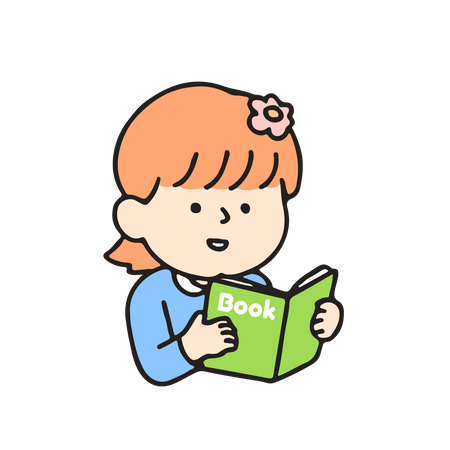 Kindergarten girl reading a book Illustration