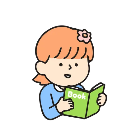 Kindergarten girl reading a book  Illustration