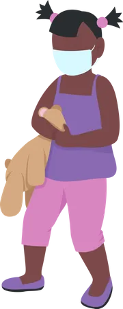 Kindergarten girl wearing mask  Illustration