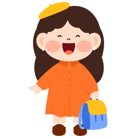 Kindergarten Girl with bag  Illustration