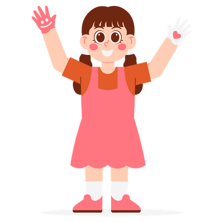 Kindergarten Girl With Finger Painting  Illustration