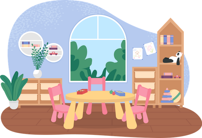 Kindergarten tables for mealtime  Illustration