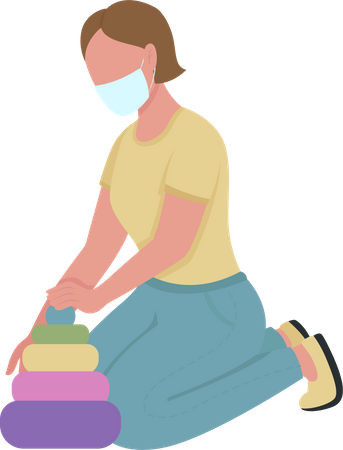 Kindergarten teacher in mask  Illustration