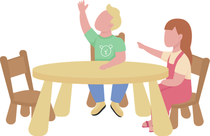 Kindergarteners raising hands  Illustration