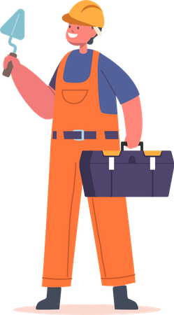 Kid Wear Builder Anzug mit Werkzeugkasten und Kelle  Illustration