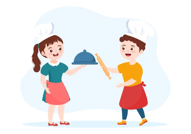 Kinder kochen  Illustration