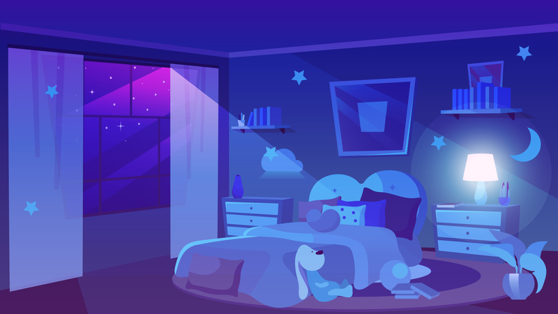 Kinderzimmer Nachtzeit  Illustration