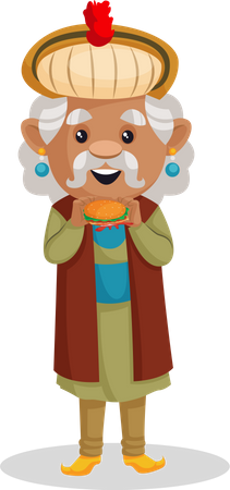 King Akbar eating burger  Illustration