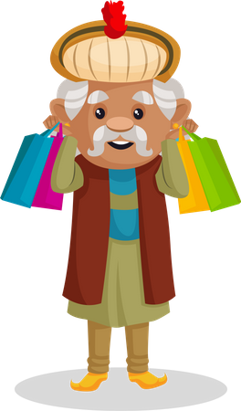 King Akbar holding shopping bags in his hands Illustration