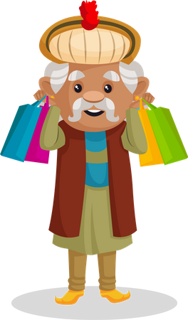 King Akbar holding shopping bags in his hands  Illustration