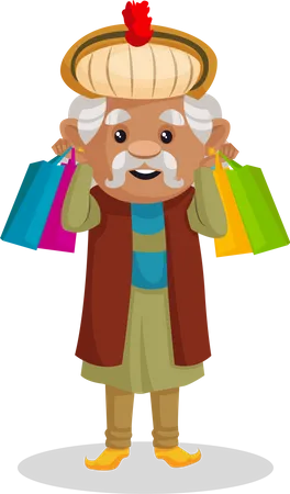 King Akbar holding shopping bags in his hands  Illustration