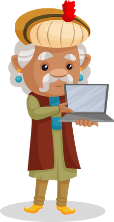 King Akbar showing laptop  Illustration