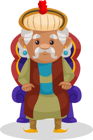 King Akbar sitting on throne  Illustration