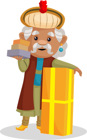 King Akbar with gift boxes Illustration