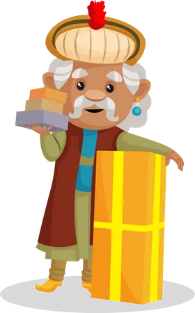 King Akbar with gift boxes  Illustration