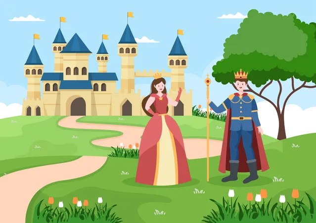 King and queen standing together Illustration