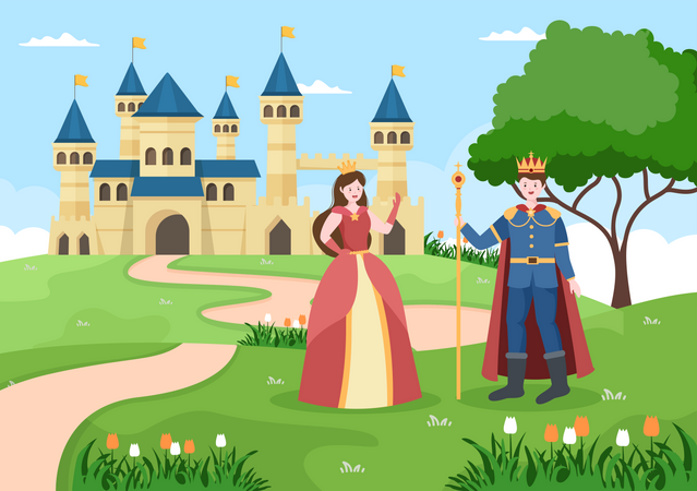 King and queen standing together  Illustration