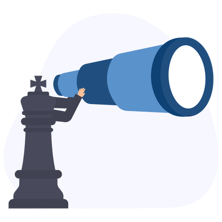 King chess piece looking through telescope for business vision and strategy  Illustration