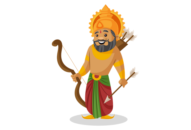 King Dasharatha holding bow and arrow  Illustration