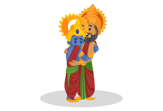 King Dasharatha hugging lord ram  Illustration