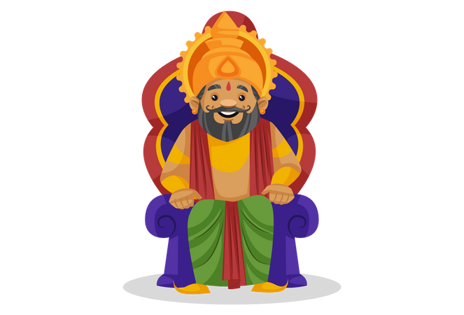 King Dasharatha sitting on throne Illustration