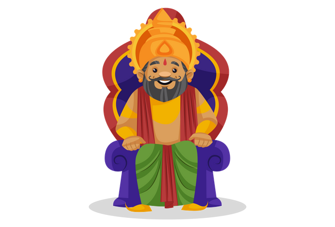 King Dasharatha sitting on throne  Illustration