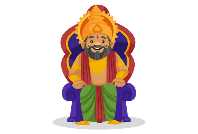 King Dasharatha sitting on throne  Illustration