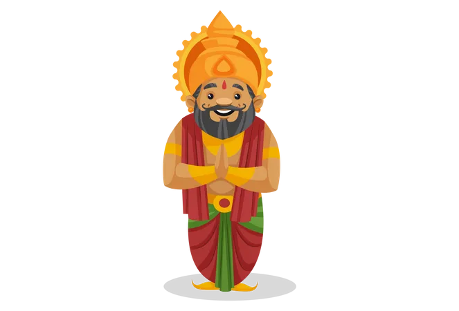 King Dasharatha standing in welcome pose Illustration