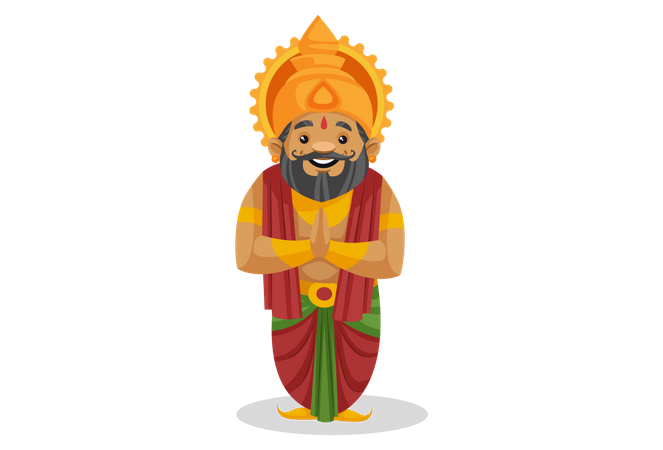 King Dasharatha standing in welcome pose  Illustration