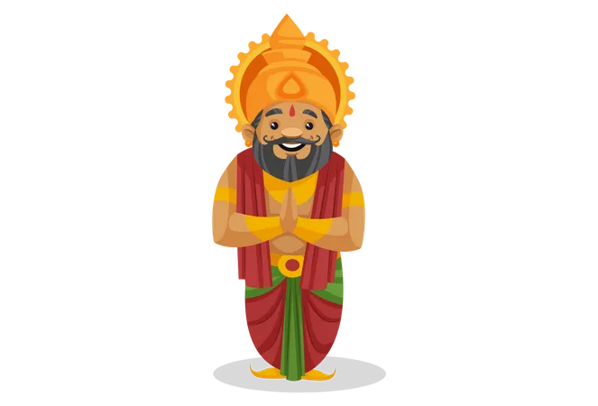 King Dasharatha standing in welcome pose  Illustration