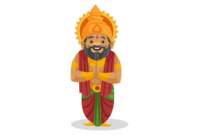 King Dasharatha standing in welcome pose  Illustration