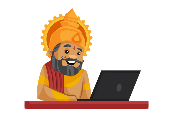 Rei Dasharatha trabalhando no laptop  Ilustração