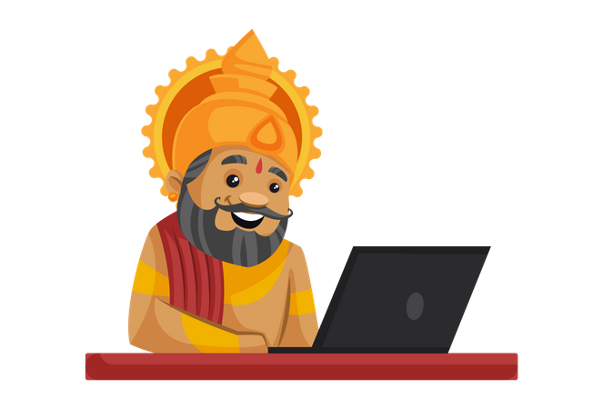 King Dasharatha working on laptop Illustration