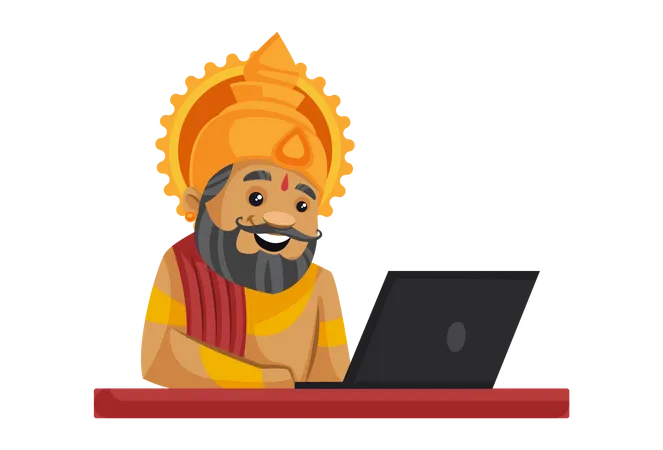 King Dasharatha working on laptop  Illustration