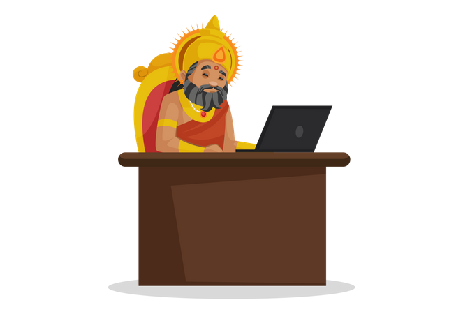 Rei Dhritarashtra trabalhando no laptop  Ilustração