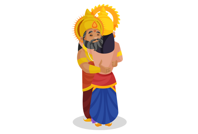 King Dhritarashtra hugging duryodhana  イラスト