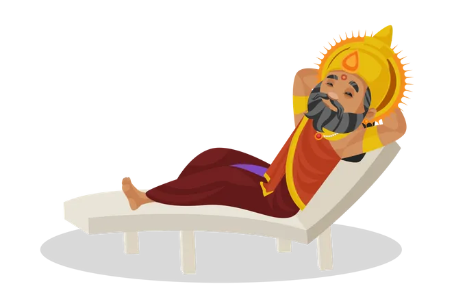 King Dhritarashtra lying on bench  Illustration