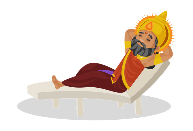 King Dhritarashtra lying on bench  Illustration