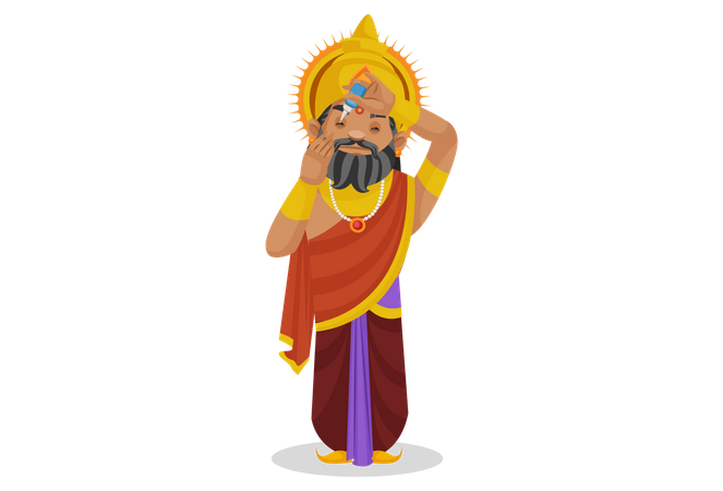 King Dhritarashtra putting eye drops in eyes  Illustration