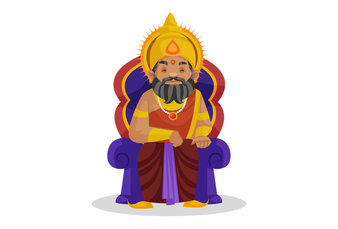 King Dhritarashtra sitting on throne Illustration