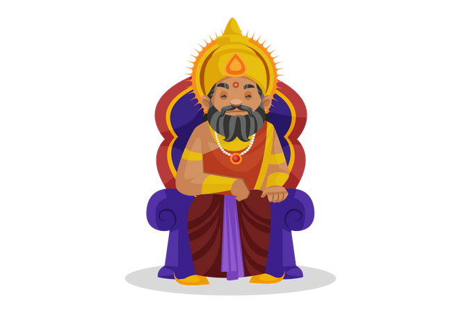 King Dhritarashtra sitting on throne  Illustration