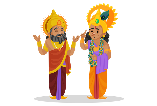 King Dhritarashtra talking with Lord krishna  イラスト