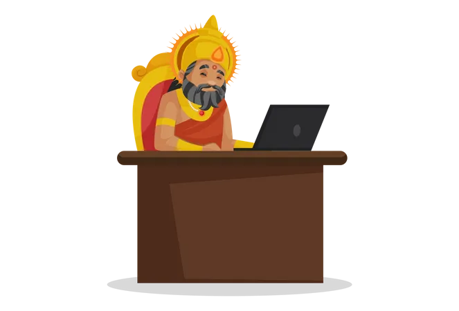 King Dhritarashtra working on laptop  일러스트레이션