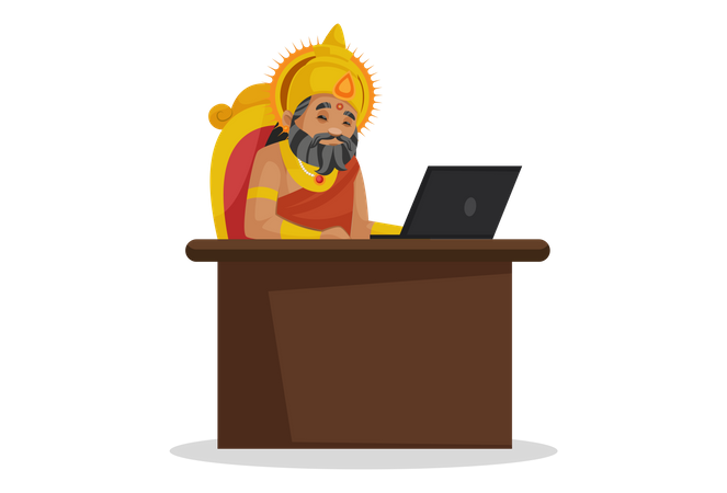 King Dhritarashtra working on laptop  イラスト