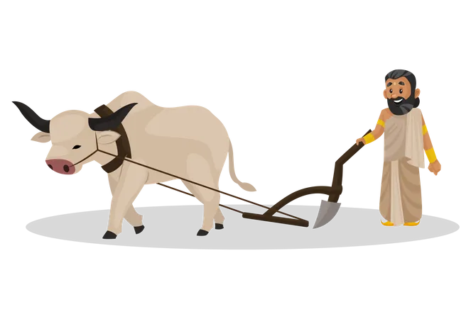 King janaka farming with bull Illustration