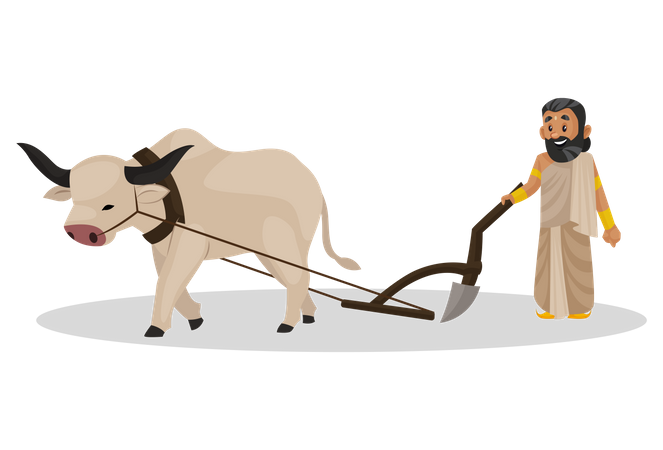 King janaka farming with bull  Illustration