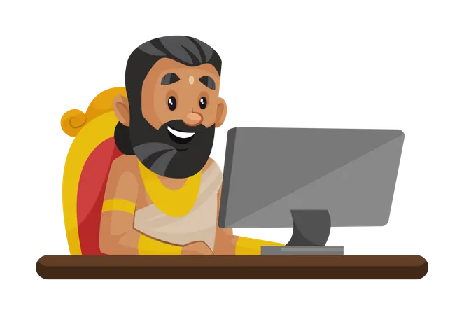 Rei Janaka trabalhando no computador  Ilustração