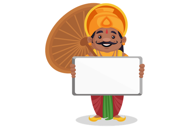 El rey Mahabali sostiene un tablero vacío en la mano.  Ilustración