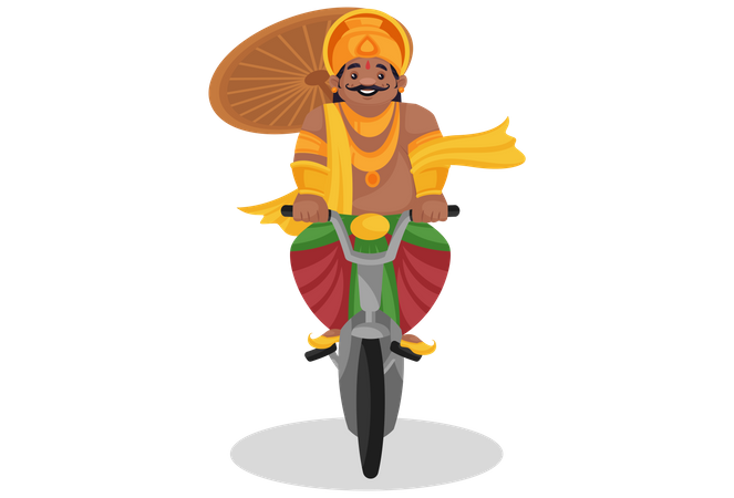 König Mahabali fährt Fahrrad  Illustration