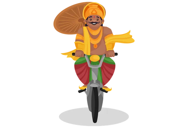 König Mahabali fährt Fahrrad  Illustration